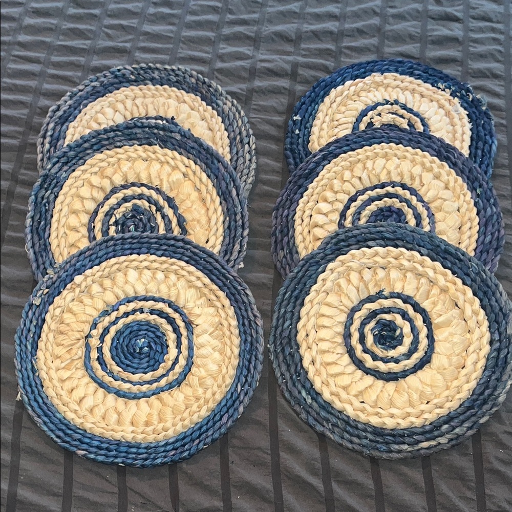 Set of Woven Blue and Cream Coasters